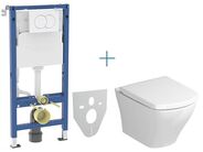 Geberit + Ravak Set předstěnové instalace Duofix Delta + RimOff klozet a sedátko se SoftClose Slim Ravak Classic + tlačítko Delta01, bílá