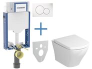 Geberit + Ravak Set předstěnové instalace Kombifix + RimOff klozet a sedátko se SoftClose Ravak Classic + tlačítko Sigma01, alpská bílá