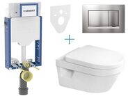 Geberit + Villeroy & Boch Set předstěnové instalace Kombifix + klozet a sedátko se softclose Villeroy & Boch Architectura + tlačítko Sigma30, chrom mat easy-to-clean/chrom lesk