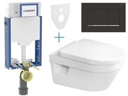 Geberit + Villeroy & Boch Set předstěnové instalace Kombifix + klozet a sedátko se softclose Villeroy & Boch Architectura + tlačítko Sigma30, černá matná easy-to-clean/chrom lesk