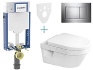 Geberit + Villeroy & Boch Set předstěnové instalace Kombifix + klozet a sedátko se softclose Villeroy & Boch Architectura + tlačítko Sigma30, chrom lesk/mat/lesk