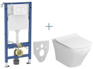 Geberit + Ravak Set předstěnové instalace Duofix Delta + RimOff klozet a sedátko se SoftClose Slim Ravak Classic + tlačítko Delta01, bílá
