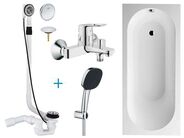 Villeroy & Boch + Grohe Koupelnový set – Villeroy & Boch Oberon obdélníková vana 180x80 cm, bílá + Grohe BauLoop vanová baterie + sprchová souprava 3jet + odpadová a přepadová souprava
