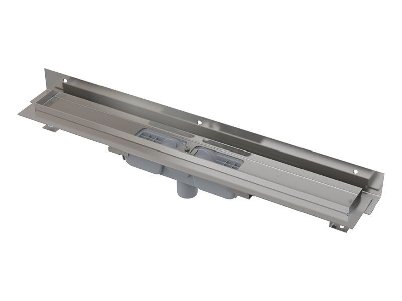 Výprodej - Alcaplast Flexible Low podlahový žlab s okrajem pro perforovaný rošt 85 cm, s nastavitelným límcem ke stěně, svislý odtok