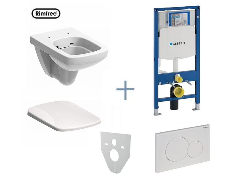 Geberit Duofix - Sada pro závěsné WC + klozet a sedátko Kolo NOVA PRO Rimfree pravoúhlý, bílá