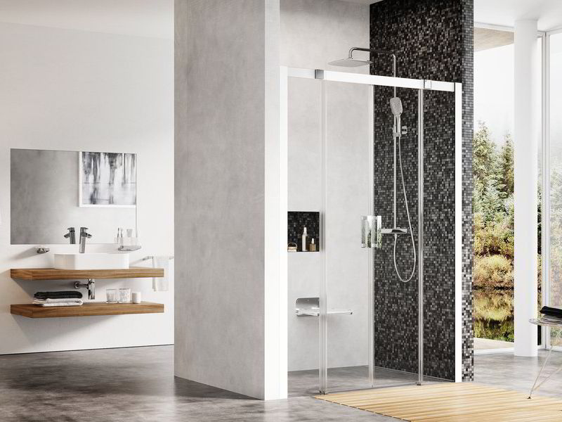 Ravak Matrix sprchové dveře MSD4, 137,5-141,5x195 cm, bílá, dekor transparent