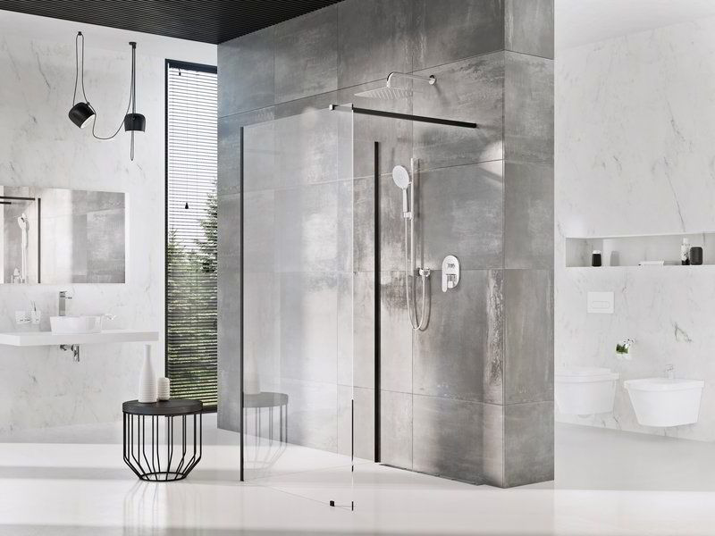 Ravak Walk-In sprchový kout model Corner, 120x90x200 cm, černá, dekor  transparent