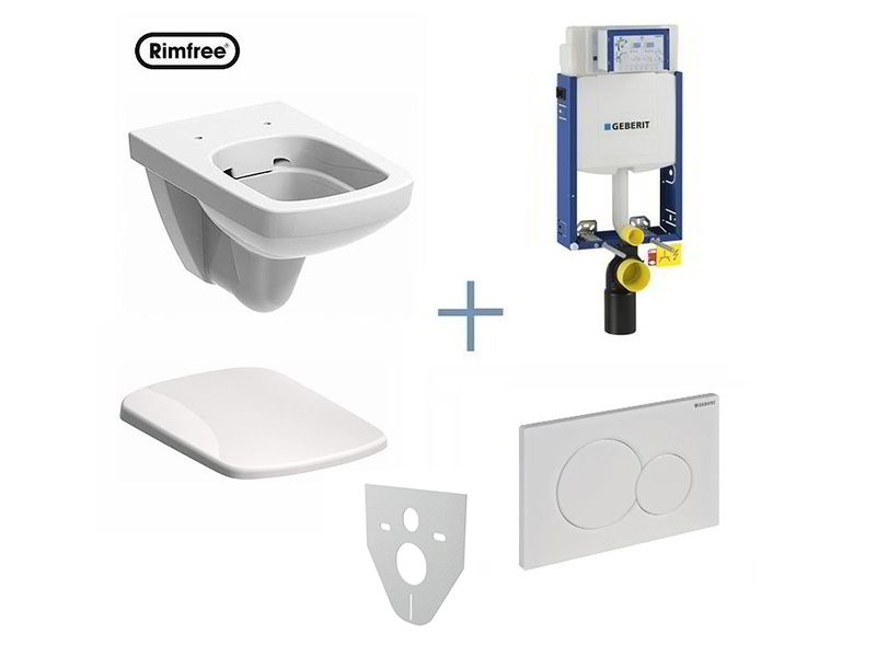 Geberit Kombifix - Sada pro závěsné WC + klozet a sedátko Kolo NOVA PRO Rimfree pravoúhlý, bílá