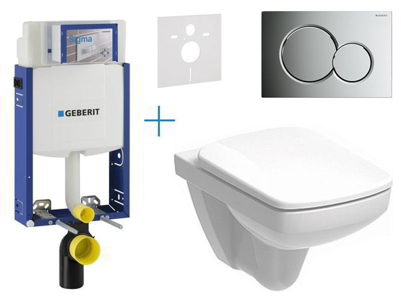 Geberit Kombifix - sada pro závěsné WC 110.302.00.5 DX + pravoúhlý Rimfree klozet a sedátko se softclose Kolo Nova Pro + tlačítko Sigma01, chrom mat