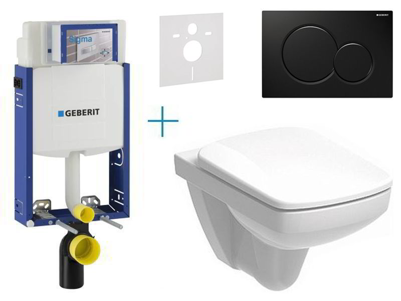 Geberit Kombifix - sada pro závěsné WC 110.302.00.5 DX + pravoúhlý Rimfree klozet a sedátko se softclose Kolo Nova Pro + tlačítko Sigma01, černá