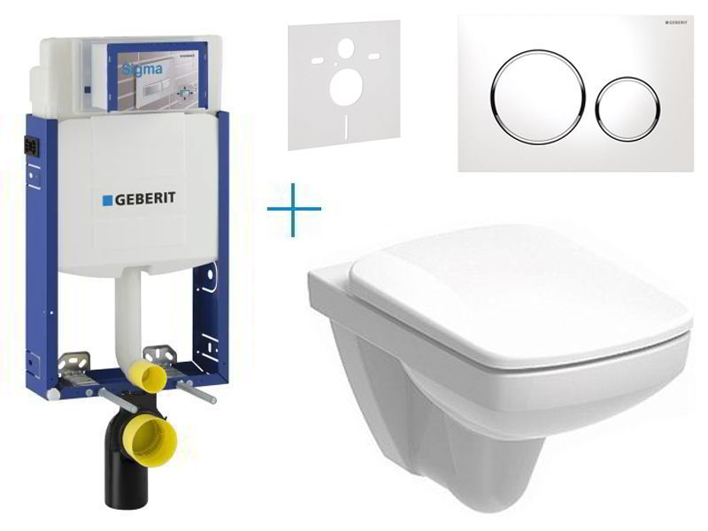 Geberit Kombifix - sada pro závěsné WC 110.302.00.5 DX + pravoúhlý Rimfree klozet a sedátko se softclose Kolo Nova Pro + tlačítko Sigma20, bílá/chrom lesk