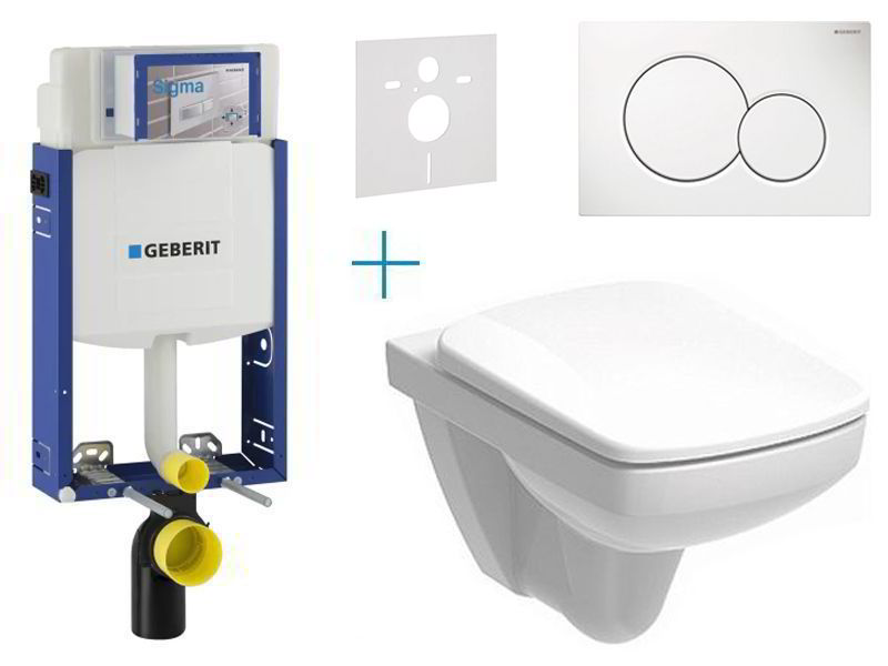 Geberit Kombifix - sada pro závěsné WC 110.302.00.5 DX + pravoúhlý Rimfree klozet a sedátko se softclose Kolo Nova Pro + tlačítko Sigma01, alpská bílá
