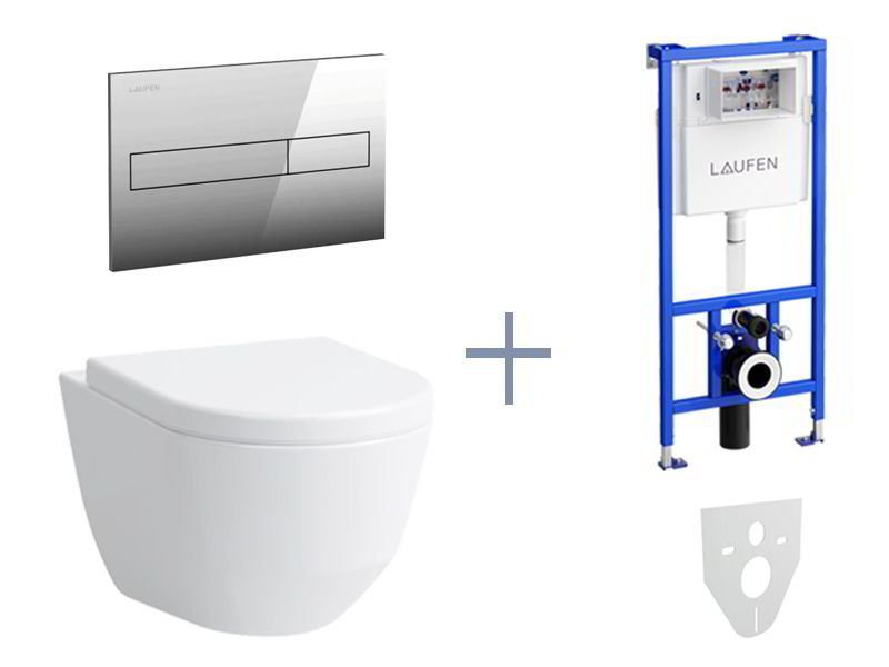 Laufen CW1 - Sada pro závěsné WC + klozet rimless a sedátko Laufen Pro + tlačítko, chrom lesk
