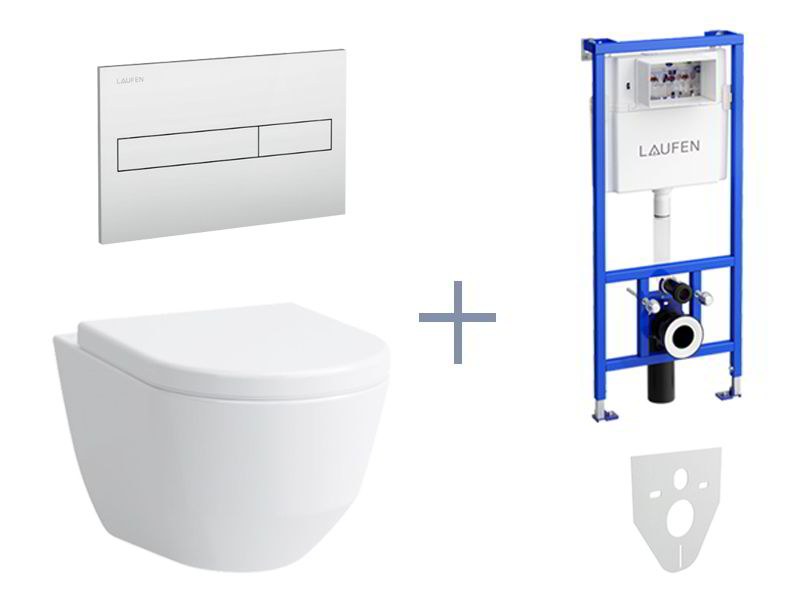 Laufen CW1 - Sada pro závěsné WC + klozet rimless a sedátko Laufen Pro + tlačítko, chrom mat