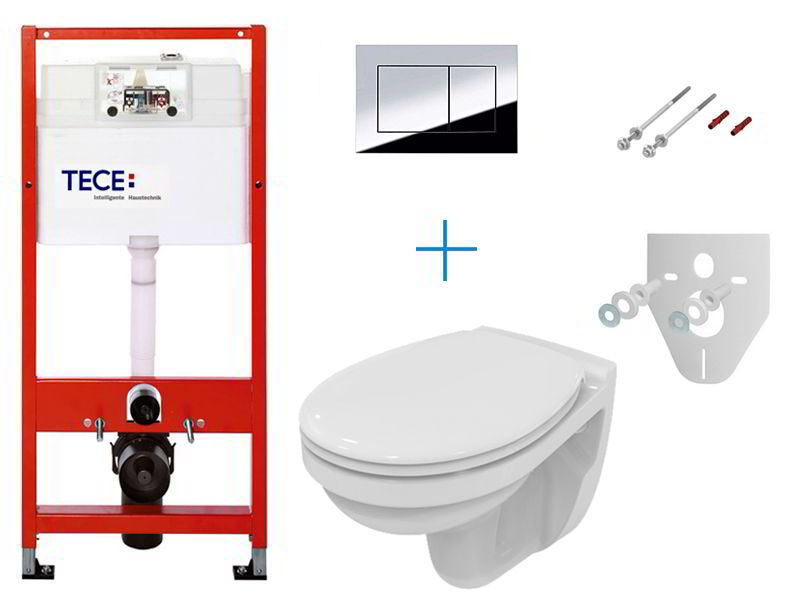 TECEprofil - sada pro závěsné WC + klozet a duroplastové sedátko Ideal Standard Simplicity + tlačítko TECEnow, lesklý chrom